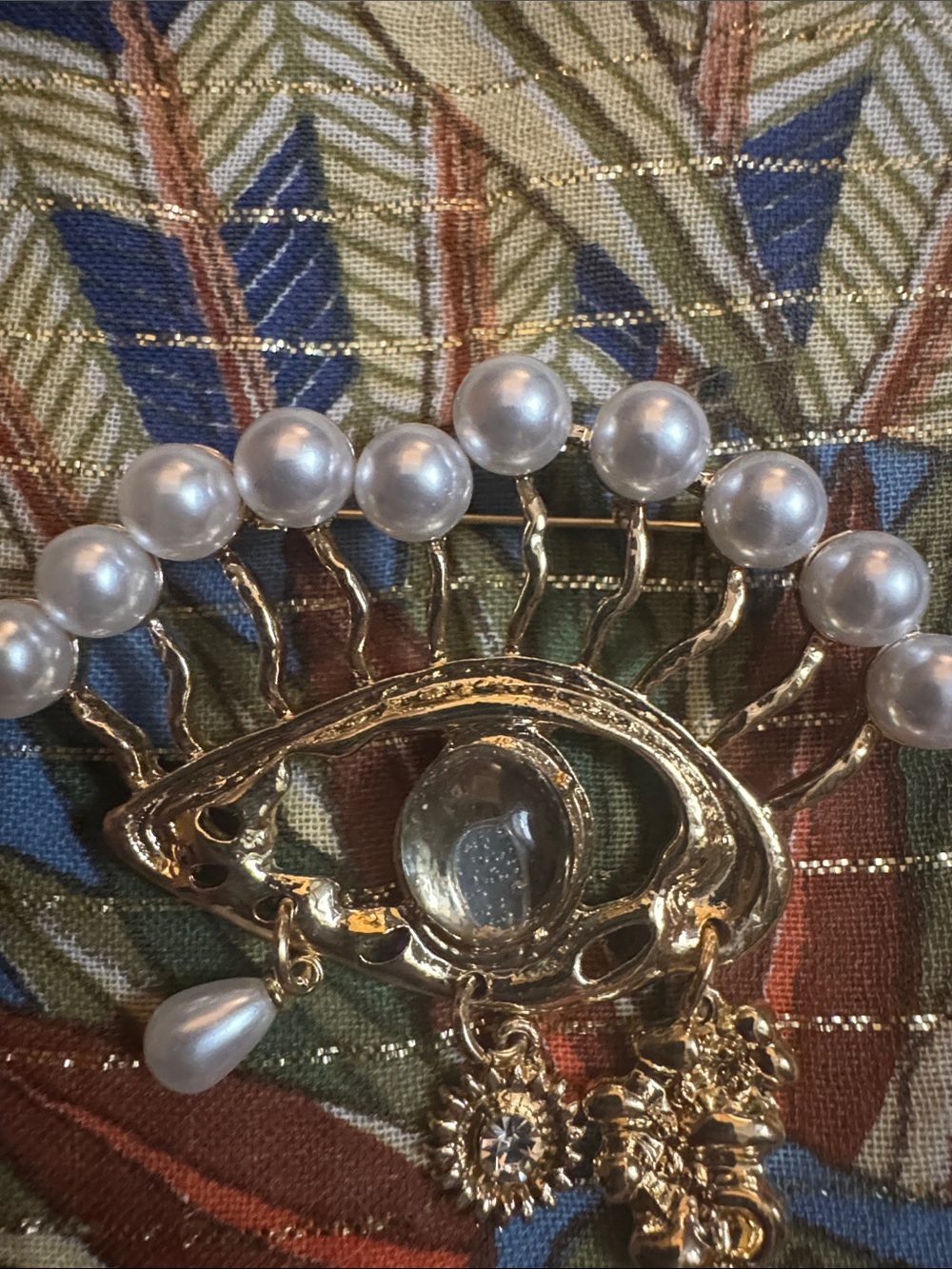 Gold-Tone Pearl Eye Brooch - Women's Jewelry - Picture 3 of 5